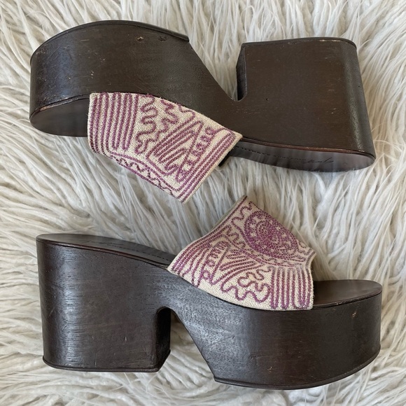 Giuseppe Zanotti Beige Canvas Embroidered Chunky Platform Sandal Slides Sz 37.5 - Picture 6 of 12